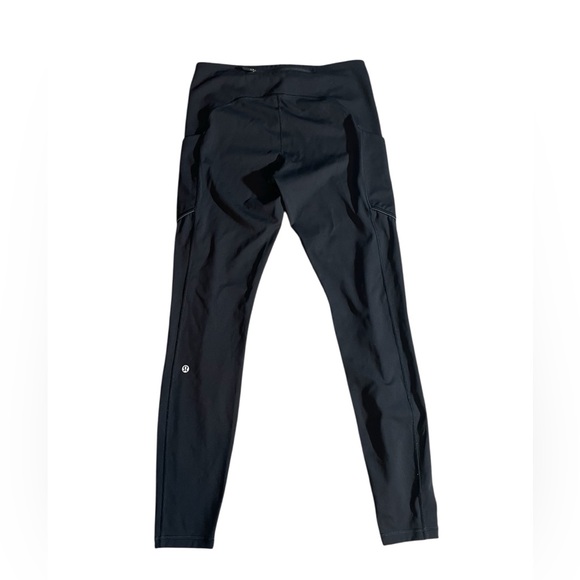 X6- Lululemon Medium Med M Black mid-Rise Performance Leggings w/ Side Pockets - Picture 2 of 3